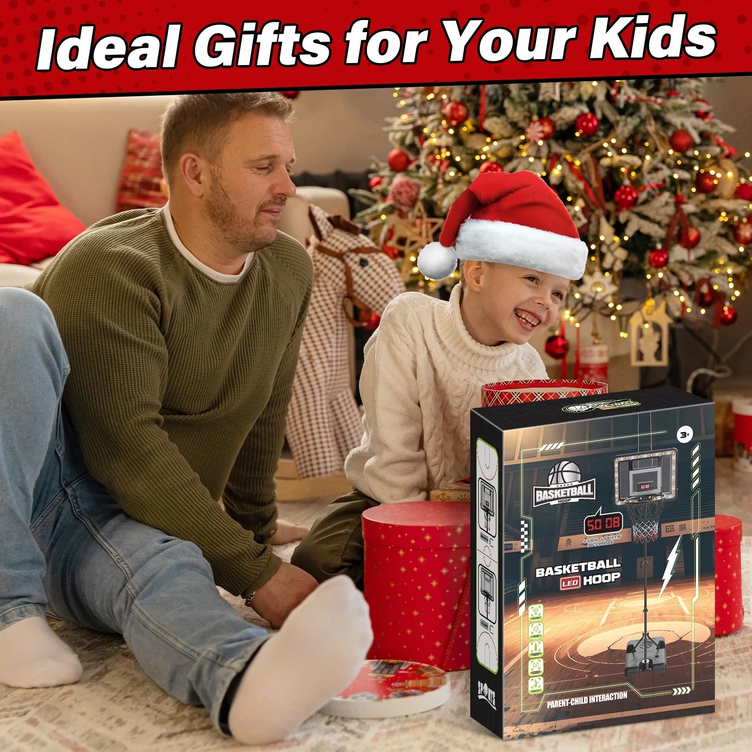 Kids Basketball Hoop with Scoreboard & Timer, Adjustable Height 3Ft-5.8Ft for Young Kids Play Indoor and Outdoor Metal Hoop