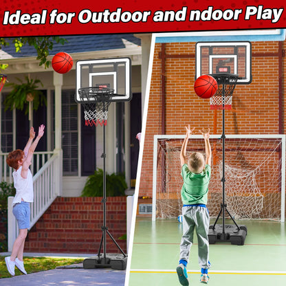 Kids Basketball Hoop with Scoreboard & Timer, Adjustable Height 3Ft-5.8Ft for Young Kids Play Indoor and Outdoor Metal Hoop