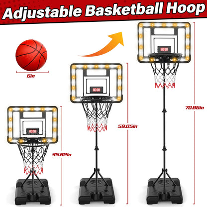 Kids Basketball Hoop with Scoreboard & Timer, Adjustable Height 3Ft-5.8Ft for Young Kids Play Indoor and Outdoor Metal Hoop